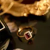 Bagues de cluster S925 Sterling Silver 18K Gold Incrusté Naturel Garnet Bague Vintage Dames Anniversaire Cadeau