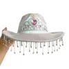 Basker krona mönster cowgirl hatt brud bröllop po dräkt rekvisita sommar utomhus kvinna flicka med dingle brim dxaa