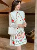 Grundläggande casual klänningar 2024 Högkvalitativ spetsläcke broderi blomkänning för kvinnors långärmade vintage vestido damer eleganta tweed klänningar