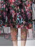 Basic Casual Dresses 2024 High Quality Luxury Runway Designer Fashion Women Ruffle Layered Dress New Spring Autumn Flower Print Long Black Party Dresses