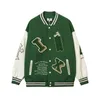 Lettre broderie chaud Bomber manteau femmes Vintage col montant en cuir manches veste Couples automne hommes Baseball vestes en vrac rouge vert violet