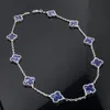 0x21 collane a sospensione adorabili fascino di design di lusso per trifoglio per donne in argento in oro bianco fiore dolce fiore blu scuro pietra da 15mm choker ne