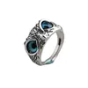 Wedding Rings 1pcs Adjustable Blue Eyes Owl Ring Silver Color for Cute Men and Women Engagement Wedding Rings Jewelry Gifts 230923