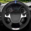 Car Steering Wheel Cover Hand-stitched Soft Black Genuine Leather Suede For Ford Focus 3 ST 2012 2013 2014219W