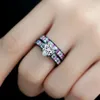 choucong Engagement Pink sapphrie Diamond 10KT Black Gold Filled 2-in-1 Women Wedding band Ring Set Sz 5-11 Gift2207