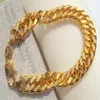 Cuban Link Alloy Bracelet 11mm Thick Wide Gold Finish Large Mens 9 Inch Curb286l