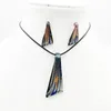 Halsband örhängen set 1 kinesisk stil glas murano mörkblå knivformad lampwork hänge sands färgade glasyr eleganta smycken
