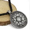 Pendentif Colliers Exquis Métal Sculpté Religieux Mandala Lotus Motif Rond Amulette Bijoux Collier