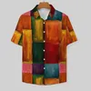 Men's Casual Shirts Painting Of Colorblock Loose Shirt Men Vacation Abstract Check Hawaii Short-Sleeved Fashion Oversized Blouses