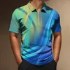 Polos masculinos negócios moda zíper polo camisa tecnologia impressão verão manga curta camiseta casual confortável topo de grandes dimensões