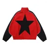 Kurtki męskie Patchwork Five Winted Star Jacket Loose College Style Varsity Outdoor 2023 Spring and Autumn High Street Unisex Patru