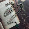 Colares Pingente CottvoConfirmação Chaplet Sagrada Família Medalha Rosário Colar Escuro Verde Pedra Oração Beads Cross Chain Batismo Jóias