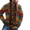 Jaquetas masculinas estilo ocidental camisola cardigan malhas outono cor bloco arco-íris listrado tops cardigans 230923