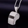 Collier pendentif sifflet plaqué or glacé Bling CZ avec chaîne en corde de 24 pouces pour hommes et femmes, joli cadeau 208d