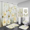 Duschgardiner elegant bukett av fantastiska vita blommor 3D -stil duschgardin badrum gardin med badmatta matta set blommig heminredning 230923