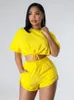 Dames trainingspakken HAOYUAN Sexy tweedelige set Korte mouw Vetersluiting crop top en shorts Dameskleding Nachtclub Verjaardagsoutfits Bijpassende outfits