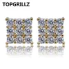 TOPGRILLZ HIP HOP 3ROW CUBIC CYRKON SWACK Kolczyki Mężczyźni Mężczyźni Kobiety Biżuteria Złoto Srebrny Kolor CZ z śrubą klamrę 318Y