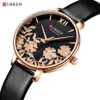 Curren Leather Women Watches 2019美しいユニークなデザインダイヤルQuartz腕時計時計の女性ファッションドレスウォッチモントレフェム276l