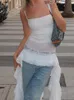 Jumpusy damskie Rompers Weekeep Eleganckie marszki T Shirt Białe koronkowe zszyta bajki vintage T Shirt Dwuczęściowe swobodne widzenie przez kobiety Y2K Streetwear 230923