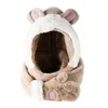 Berets N7YD Warm Scarf Female Imitation Bear Ears Soft Three Pieces Set Plush Sweet Adult For Protection Hat With Gloves Mitt