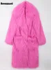 Pele feminina pele sintética nerazzurri inverno longo brilhante rosa oversized desgrenhado peludo macio fofo grosso quente casaco de pele falsa feminino lapela pista linda moda 230923