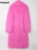 Dames Bont Nepbont Nerazzurri Winter Lang Helder Roze Oversized Shaggy Harig Zacht Pluizig Dik Warm Imitatiebontjas Dames Revers Runway Schattig Mode 230923