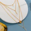 Bohemian Multi Layered Necklace For Women Vintage Charm Star Moon Gold Pendant 2021 Geometric Collier Collares Necklaces240Y