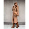 Women's Wool Blends Women's Faux Wool Coat with Belt Long Sleeves Coat Fashion Notched Lapel Coat Outwear Long Overcoat for Autumn Winter Dropship 230923