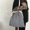 Shoppingväskor väska rutig dragsko avslappnad justerbar stor kapacitet ins söta studenter shoppare canvas enkel koreansk stil 230923