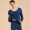 Men's Thermal Underwear Keep Warm Winter Set Men Two-sided Fleece Thicken Long Johns Tops Solid Color Traceless V-neck Clothing