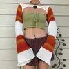 Suéteres femininos Y2K Estético Grunge Shrug T-shirt 2000s Retro Camisola de malha Off Shouder Manga comprida Pulôveres Vintage Cottage Crop Tops