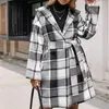 Women's Wool Blends Winter Womens Blends Casual Long Sleeve Cardigan With Belt Fashion Plaid Open Front Woolen Hooded Coat Pockets Streetwear Y2k 230923