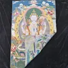 Estatuetas decorativas china antigo tibete seda thangka como pintura suspensa fengshui buda tibetano de quatro braços