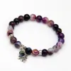 New Arrival Jewelry Whole 8mm Beaded Natural Purple Agate Stone Beads Hamsa Hand Yoga Braclets Gift for men and women2644