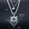 Pendant Necklaces 2PCS Witchcraft Stainless Steel Layered Chain Necklace Silver Color Women/Men Punk Choker Jewelry Joyas N4138S07