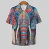 Chemises décontractées pour hommes Blouses d'éléphant Hommes Coloré Dessin animé Crayon Art Été Manches courtes Imprimer Élégant Oversize Chemise de vacances Cadeau