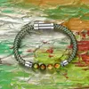 Braccialetti con ciondoli RUIMO Filo in acciaio inossidabile stile naturale e perlina di pietra staccabile Bracciale creativo in metallo verde fai da te per uomo