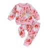 Set di abbigliamento per bambina 2 pezzi Abiti natalizi a maniche lunghe con stampa di Babbo Natale/ghirlande Top Pantaloni Set vestiti per bambini