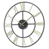 壁の時計ゴールド屋内ラウンドモダンオープンローマ数字金属メタルアナログ時計YKルーム装飾キッチン飾る