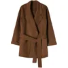 Wełniane mieszanki wełny Hepburn Wysokie odwracalny płaszcz kaszmiru jesienna zima Krótka wełniana Kurtka z długim rękawem z paskiem 230923