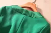 2023 Autumn Green Solid Color Panelled Dress Long Sleeve Round Neck Buttons Midi Casual Dresses A3S150901-07