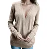 女性用セーター秋と冬の長袖ソリッドVネックパッチワーク