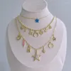 Pendant Necklaces Luxurious Fashionable Variety Zircon Gold Plated Jewelry Natural Opal Blue Star Moon Necklace