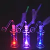 Wholesale LED Iridescent Light Glass Oil Burner Bong Hookah Water Smoking Pipes Inline Matrix Perc Recycler Ash Catcher Bong with 10mm Male Glass Oil Burner Pipe