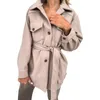 Veste femme mélange de laine Trench-Coat solide pour femme avec veste à col à revers et ceinture à la taille pardessus en laine vêtements d'extérieur pour femmes L5 230923