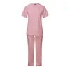 Women's Two Piece Pants Scrubs Set For Women Uniform Suit Short Sleeve Top & Pant With Pocket Workwears