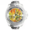 Relógios de pulso elegante transparente silicone branco relógio planta folha maple relógios homens e mulheres quartzo esportes pulso