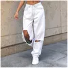 Женские джинсы, длинные брюки-карго в стиле Hyuna, белые женские брюки с перфорацией, американские уличные рваные брюки Kawaii Faldas, узкие прямые брюки