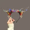 Chapeaux de fête Noël Glow Antler Bandeau Conte de fées Fleur Rétro Branche d'arbre Cosplay Hairband Festival Props Noël Cerceau de cheveux 230923