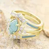 Wedding Rings Huitan Marquise Imitated Turquoise Stone Women Silver Color/Gold Color Luxury Accessories Fashion Band Jewelry